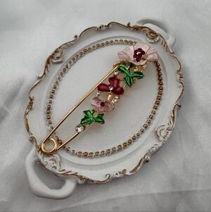 Betsey Johnson Floral Gold and Red Brooch